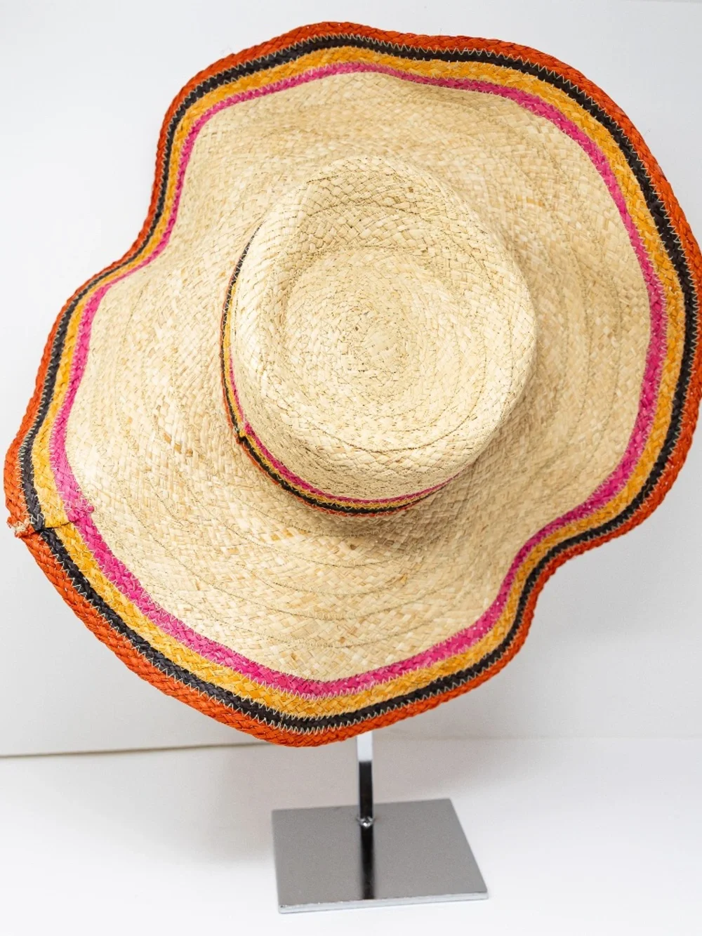 Tory Burch Straw Braided Woven Oversized Neutral Multi Color Sun Hat Accessory